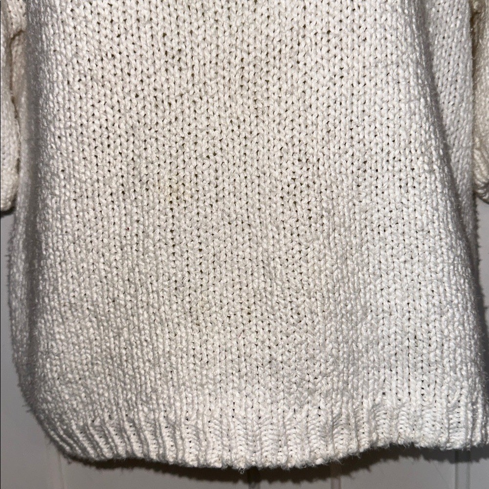 Vintage 80s JEANNE PIERRE Creamy White Puff Sleeve Cotton/Ramie Sweater