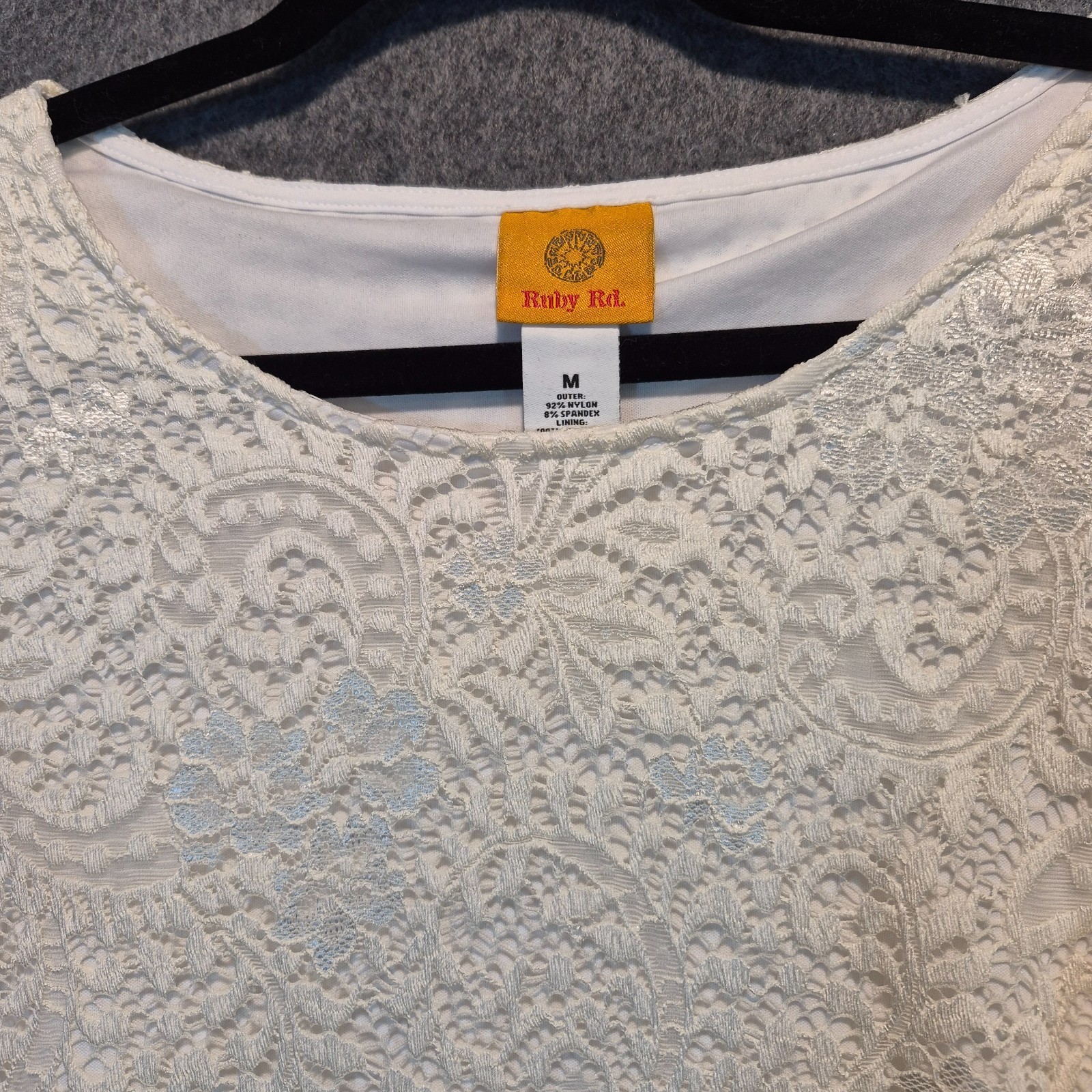 NWT Ruby Rd Dress Womens Md Flair 3/4 Sleeves Lace Overlay Romantic Boho Cottage