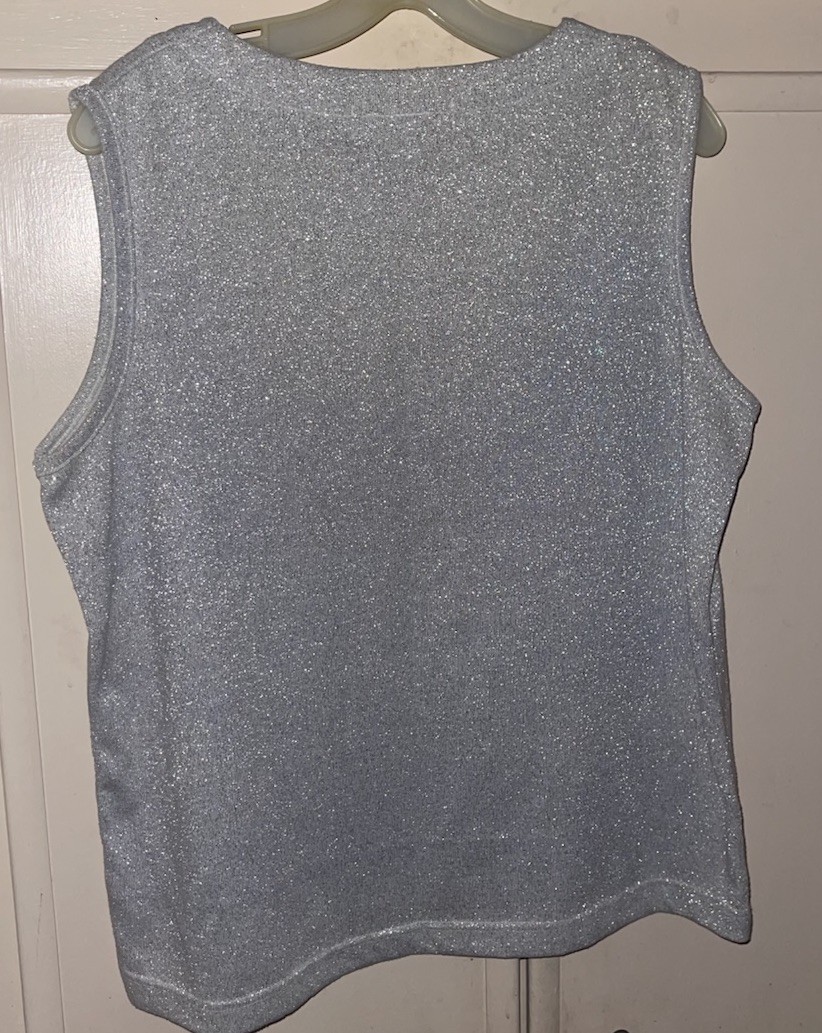Vintage Bob Mackie Studio Silver Shimmer Party Cocktail Shirt Size L Sleeveless