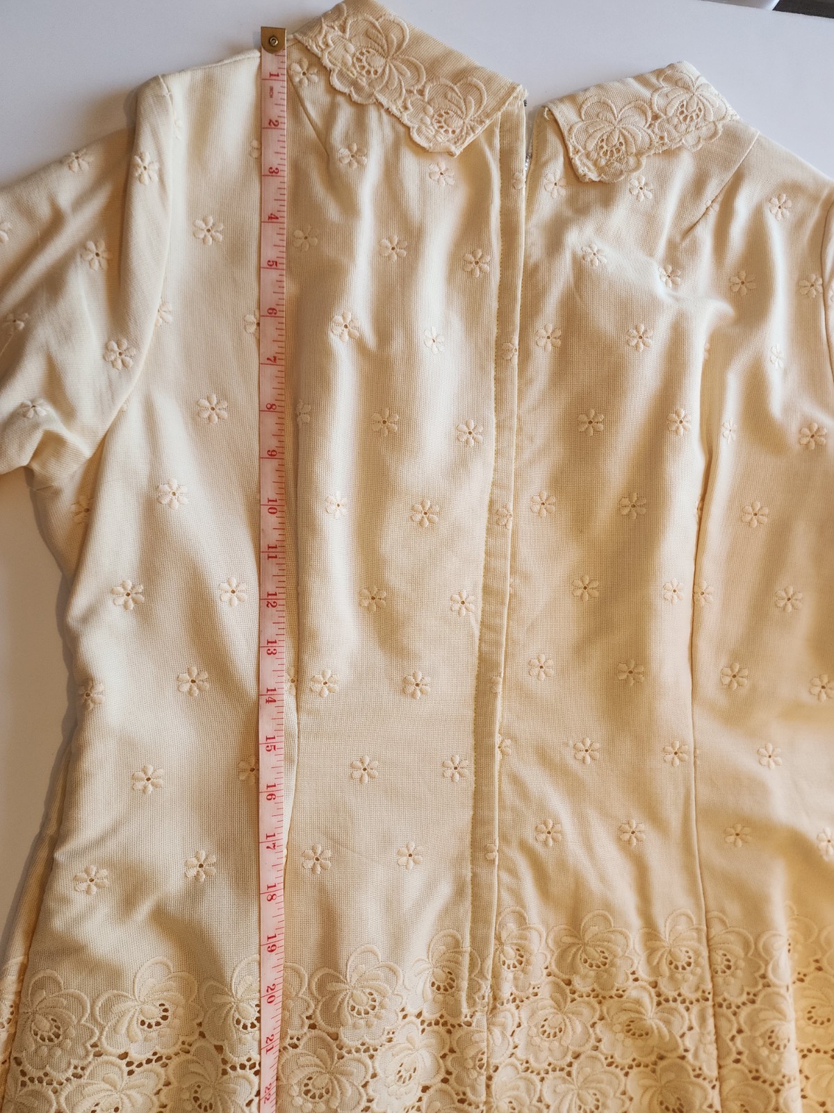 Vintage Ivory Floral Embroidered Dress Cottagecore Prairie Large BOHO