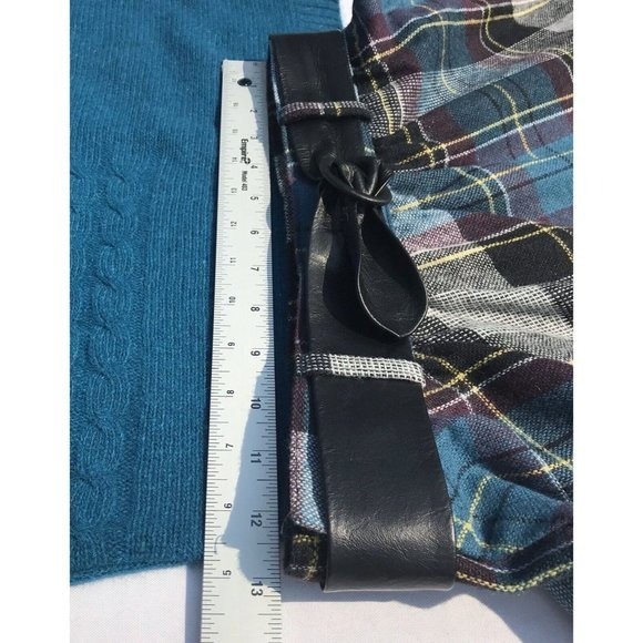 Vtg Plaid Wool Skirt Angora Sweater Leather Belt HTF SET 70s 80s XS S Preppy MOD