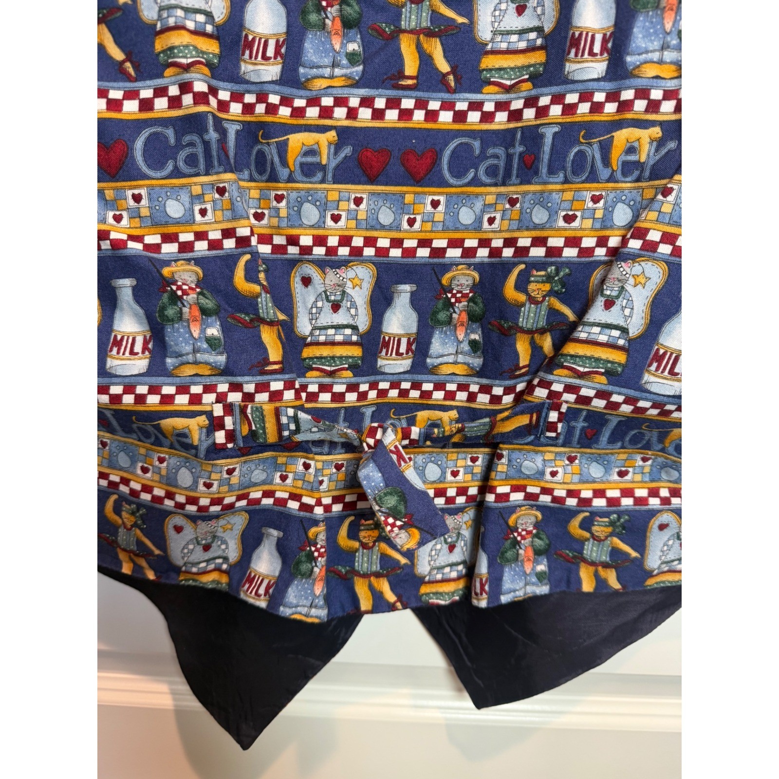 On Tour Vintage Cat Lover Novelty Print Vest Blue Cotton Button Front Large USA