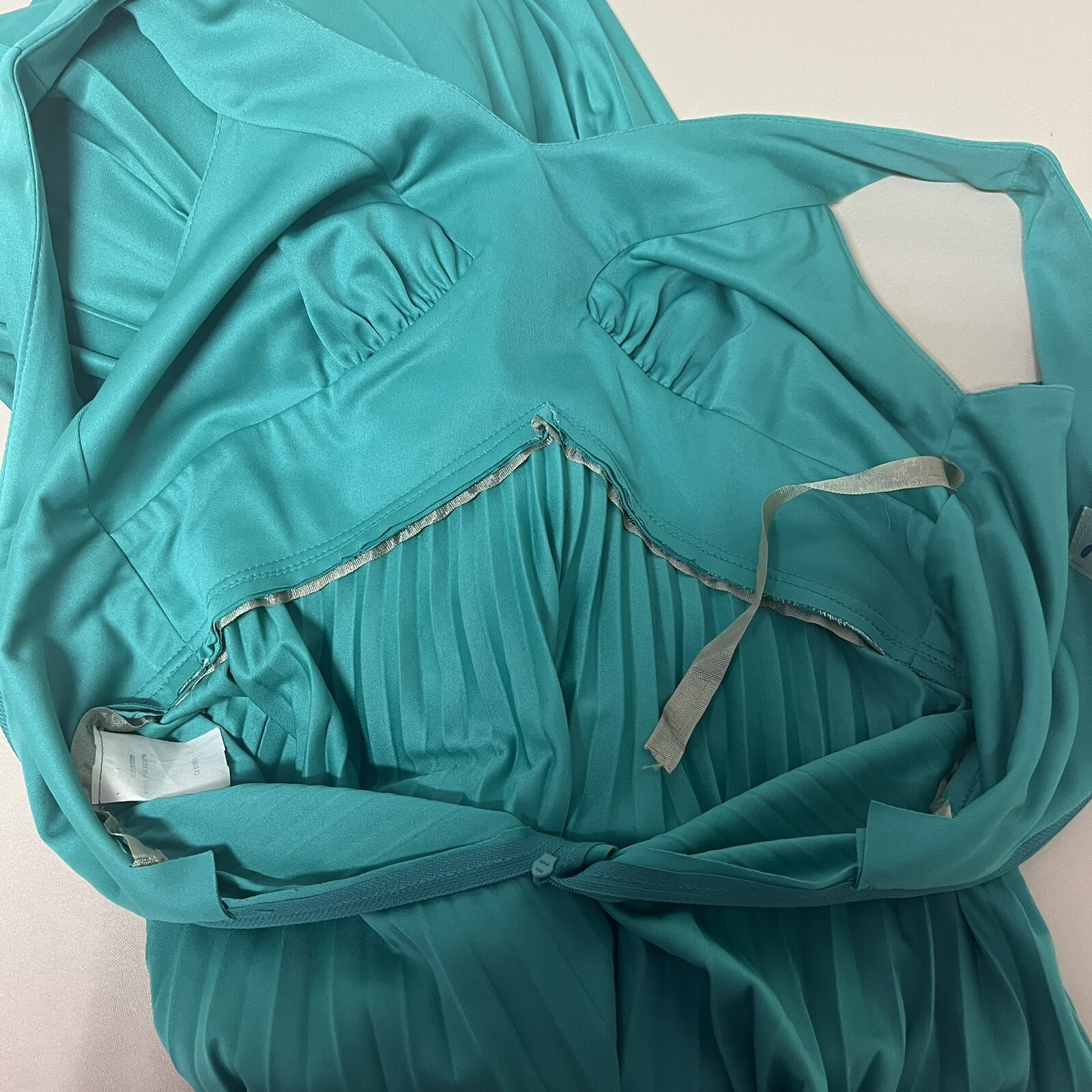 Vintage 1970’s Jac-An Green Pleated Maxi Dress Sleeveless **Please Read**