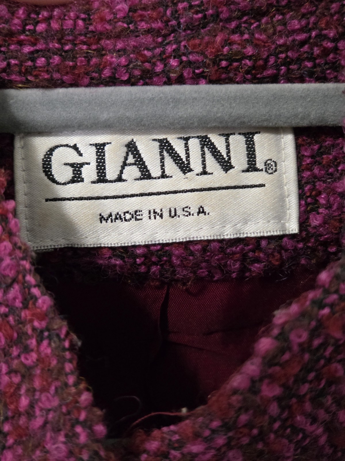 Vintage Gianni Wine Merlot Burgundy Tweed Wool Knit Blazer Size 14 Made In USA