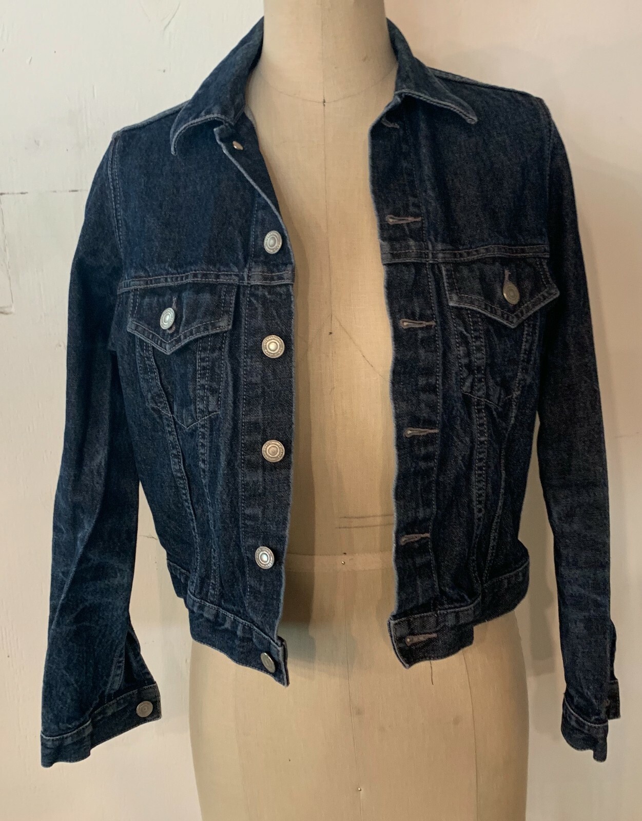 UNIQLO Vintage Blue Denim Jacket XS S M 1990s Classic Jean Jacket w/ Pockets