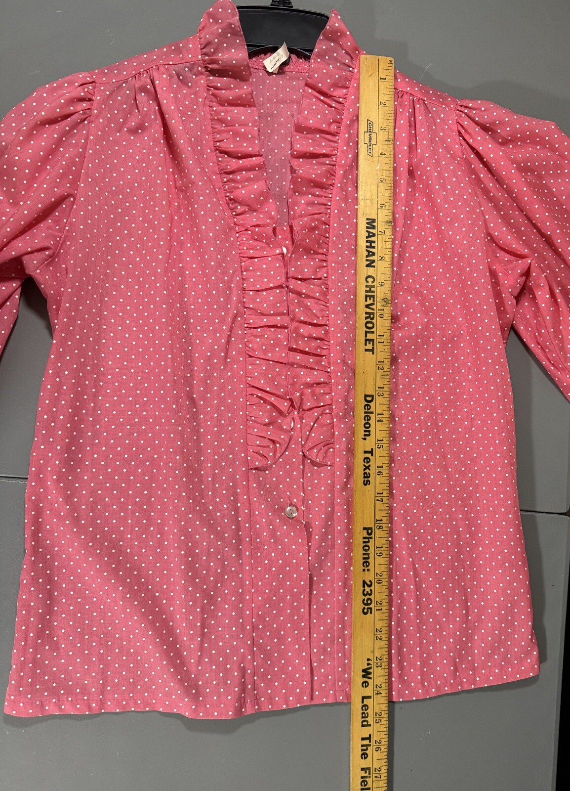 Vtg 70s Pink Polkadot Blouse & Skirt Little House Creations Carefree Creations