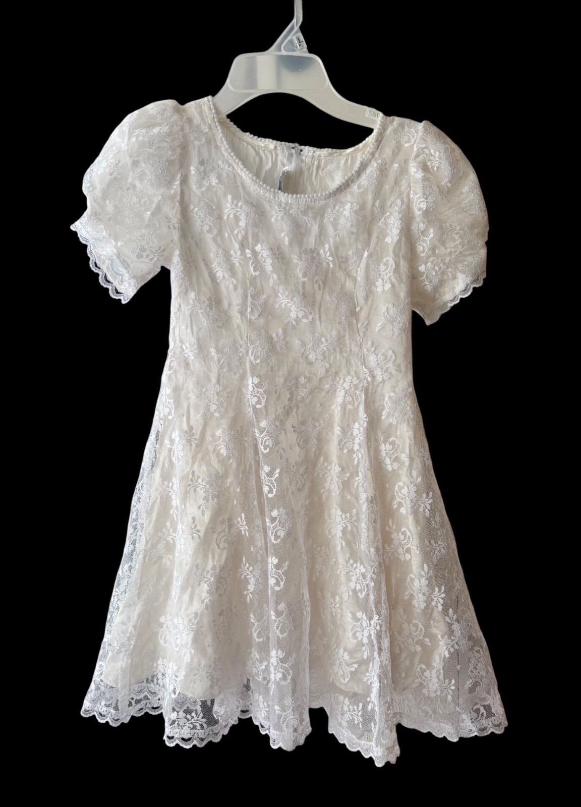 Vtg 90s Jessica McClintock Lace Overlay Dress Puff Sleeve 7/8 wedding party READ