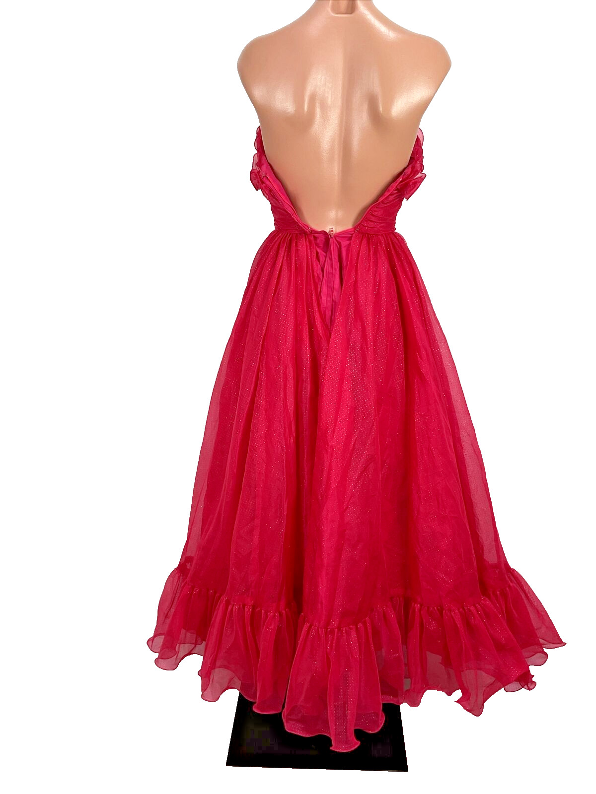 Vintage Mike Benet Seashell Gown 0 Pink Polka Dot Tuelle Chiffon 1960s Glitter