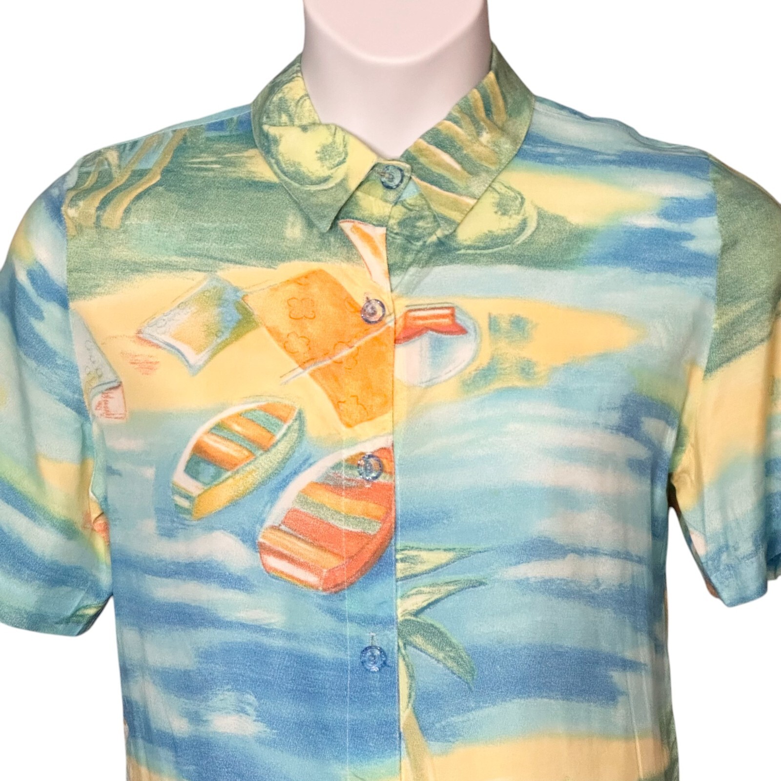 Vintage 90s Aloha Rayon Skirt Set Beach Scenic Print Outfit Cruise USA Size L