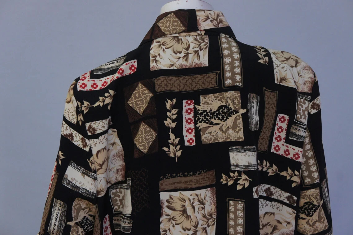 Vintage 90s Asian Patchwork Print Oversize Slouchy Blazer
