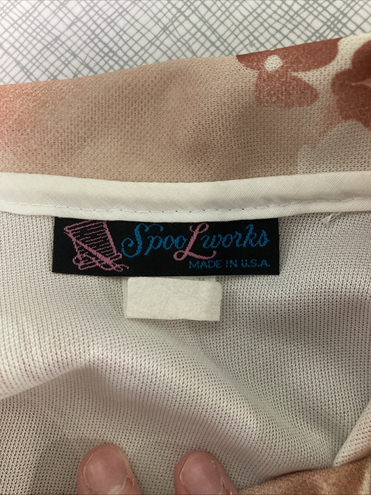 VTG 1970s Spoolworks Peach Floral Smock Tunic Shirt Utility Pockets S USA Retro