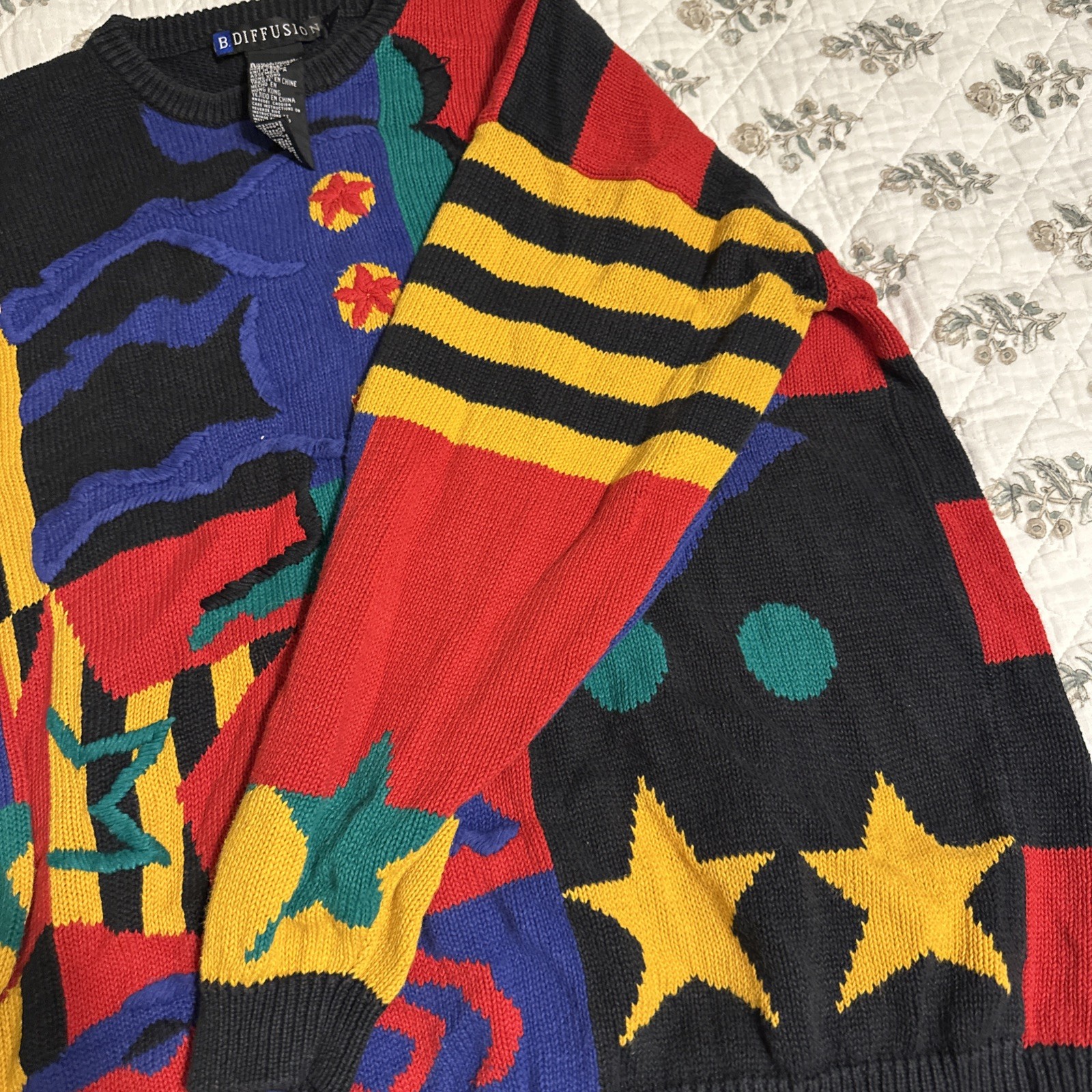 Women’s VINTAGE 1993 I.B. DIFFUSION RETRO 3D Knit Horse SWEATER L
