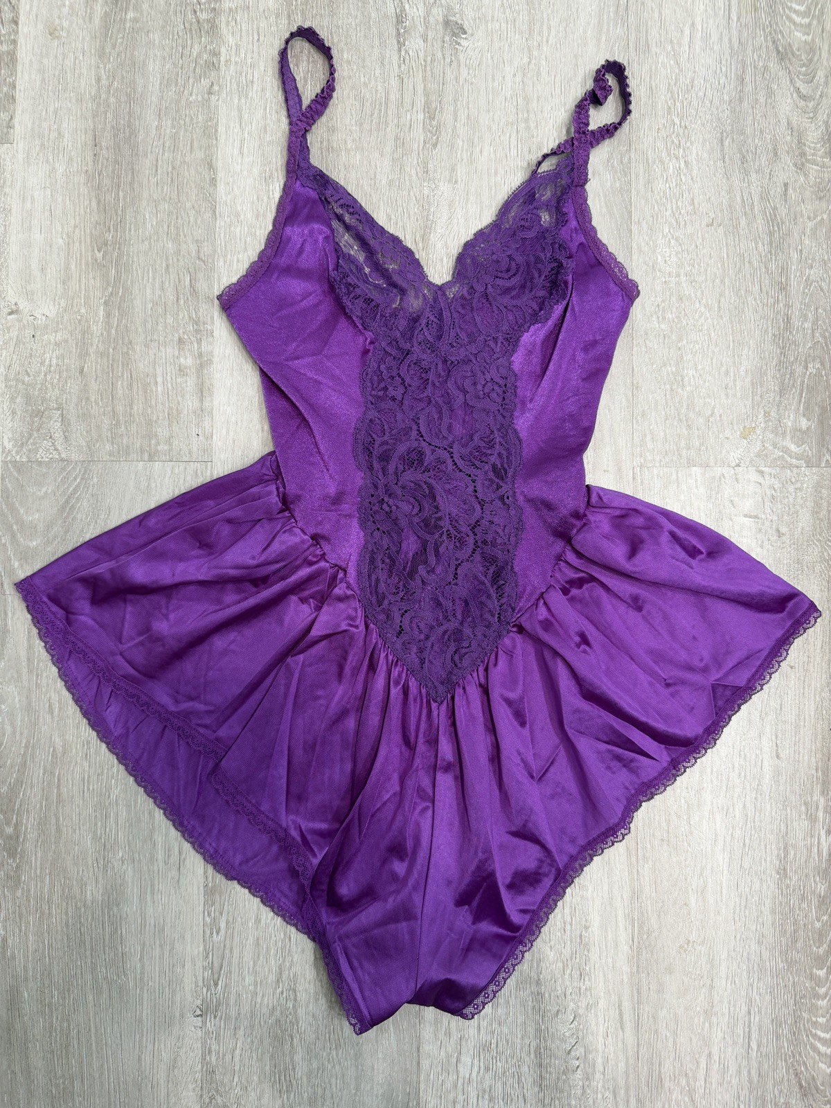 Vintage Lingerie Teddy Playsuit Romper Babydoll Purple Lace OLGA Small