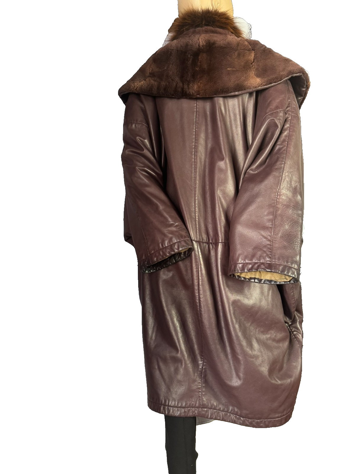 Vintage Leather Coat XL 80s Italy Lamb Nappa Shearling Oversized Venus
