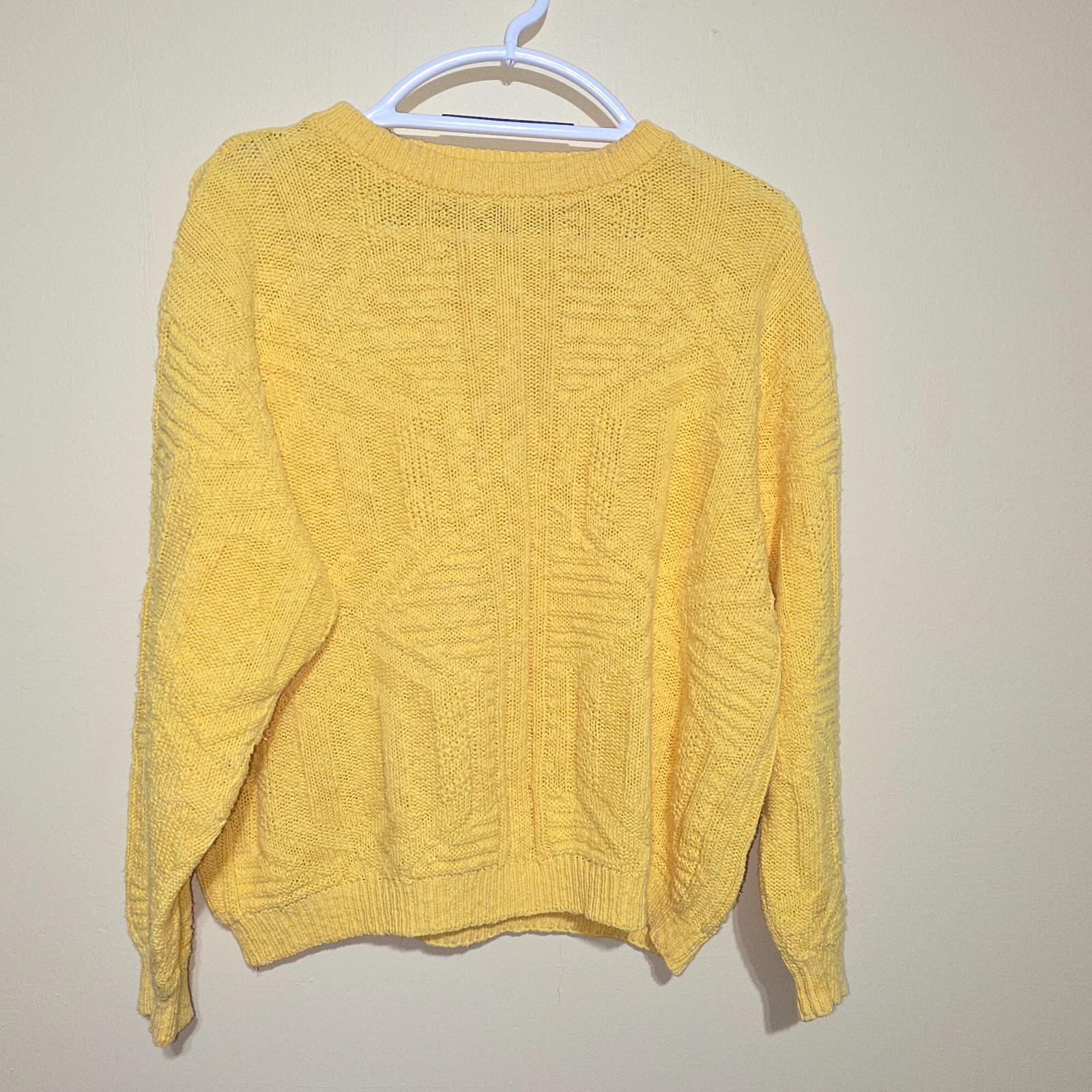 Vintage Benetton 100% Cotton Crew Neck Sweater Yellow Made In Italy 90s 80s