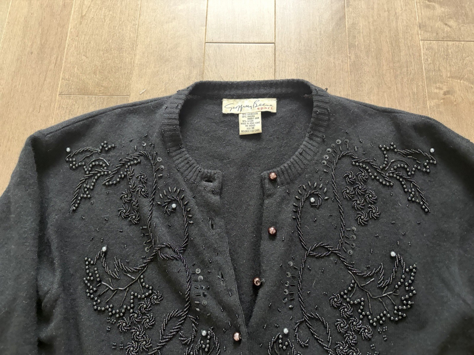 Vintage Geoffrey Beene Hand Beaded Angora& Lamb’s Wool Soft Black Sweater Size L