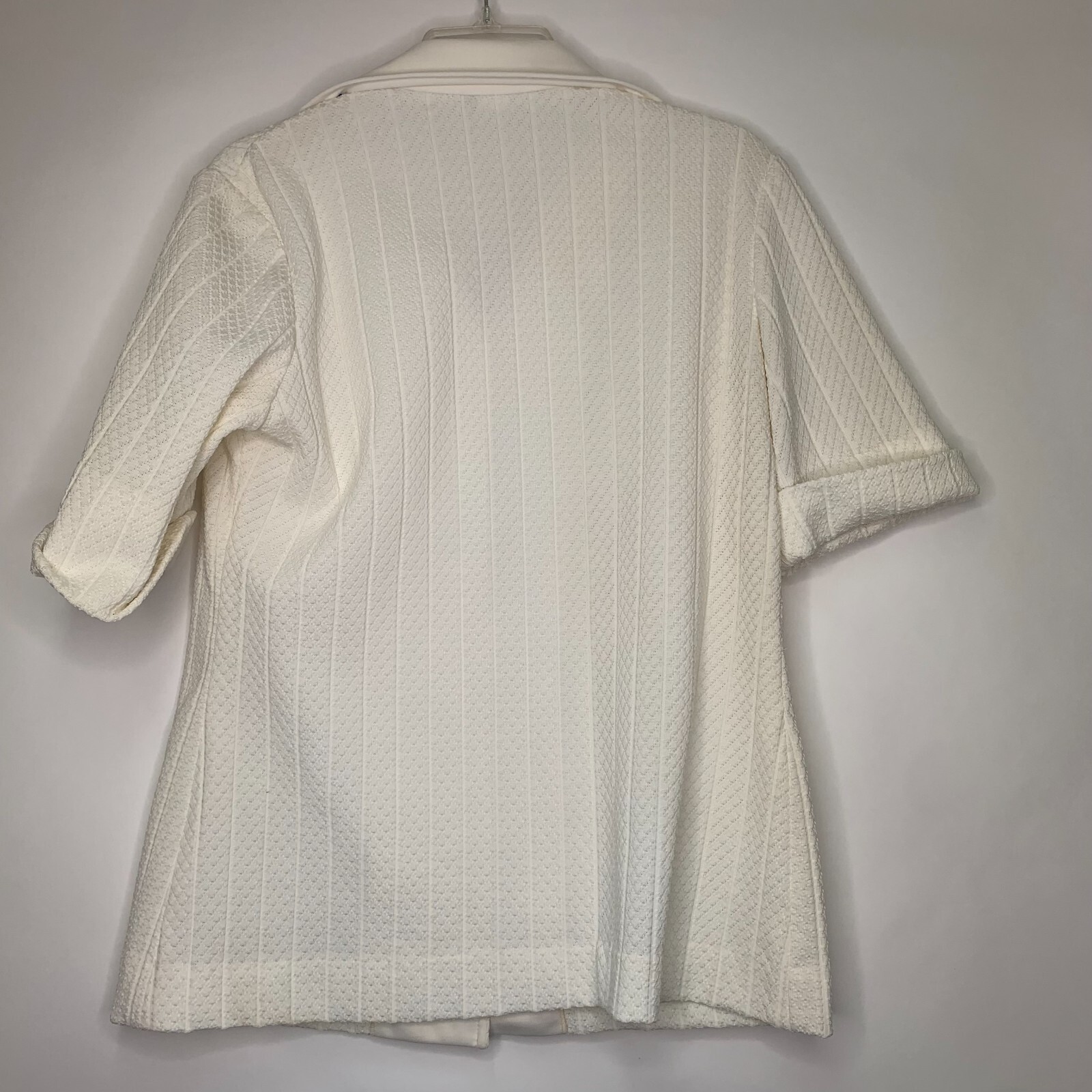 Knits By Magda Womens White Short Sleeves Collared Button Down Pockets