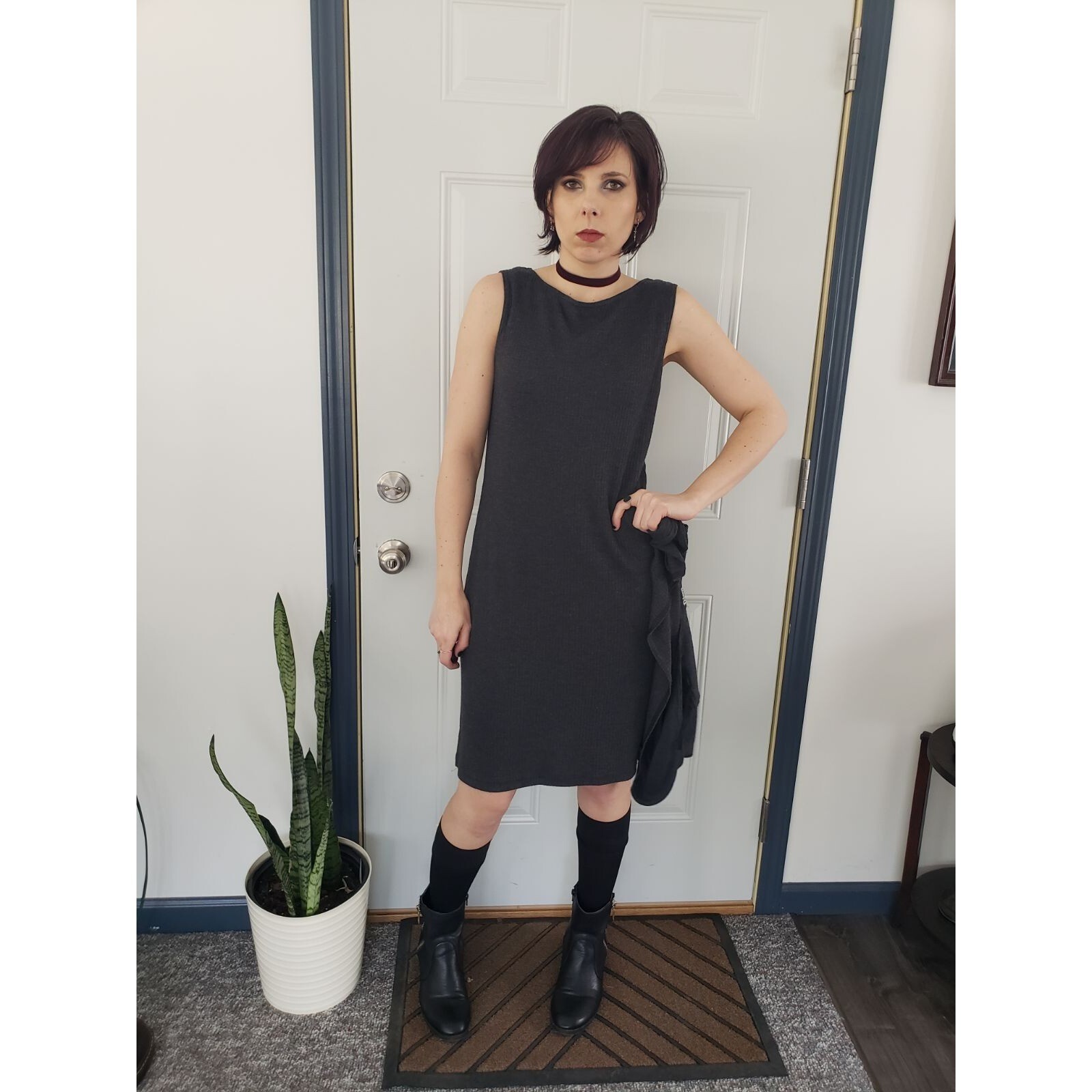 Vintage 90s Gray Ribbed Dress with Cardigan