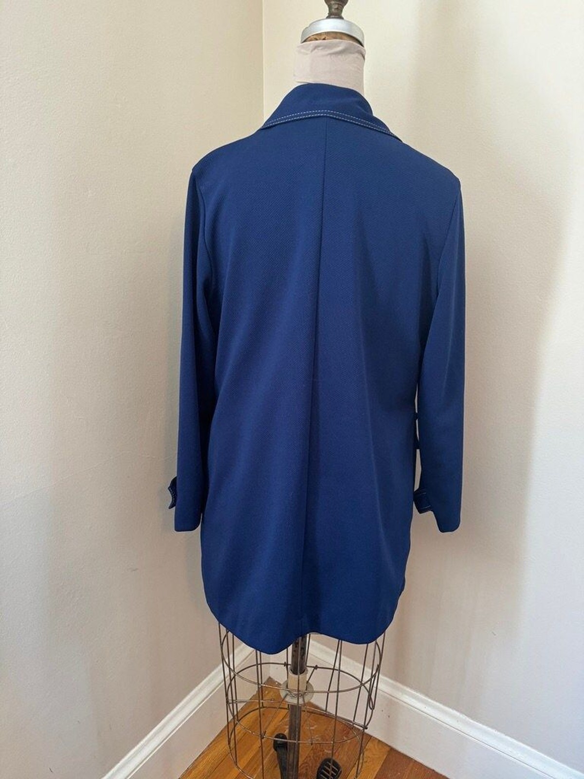 Vintage Navy Poly Car Coat with White Buttons and stitching details – NPC fashio