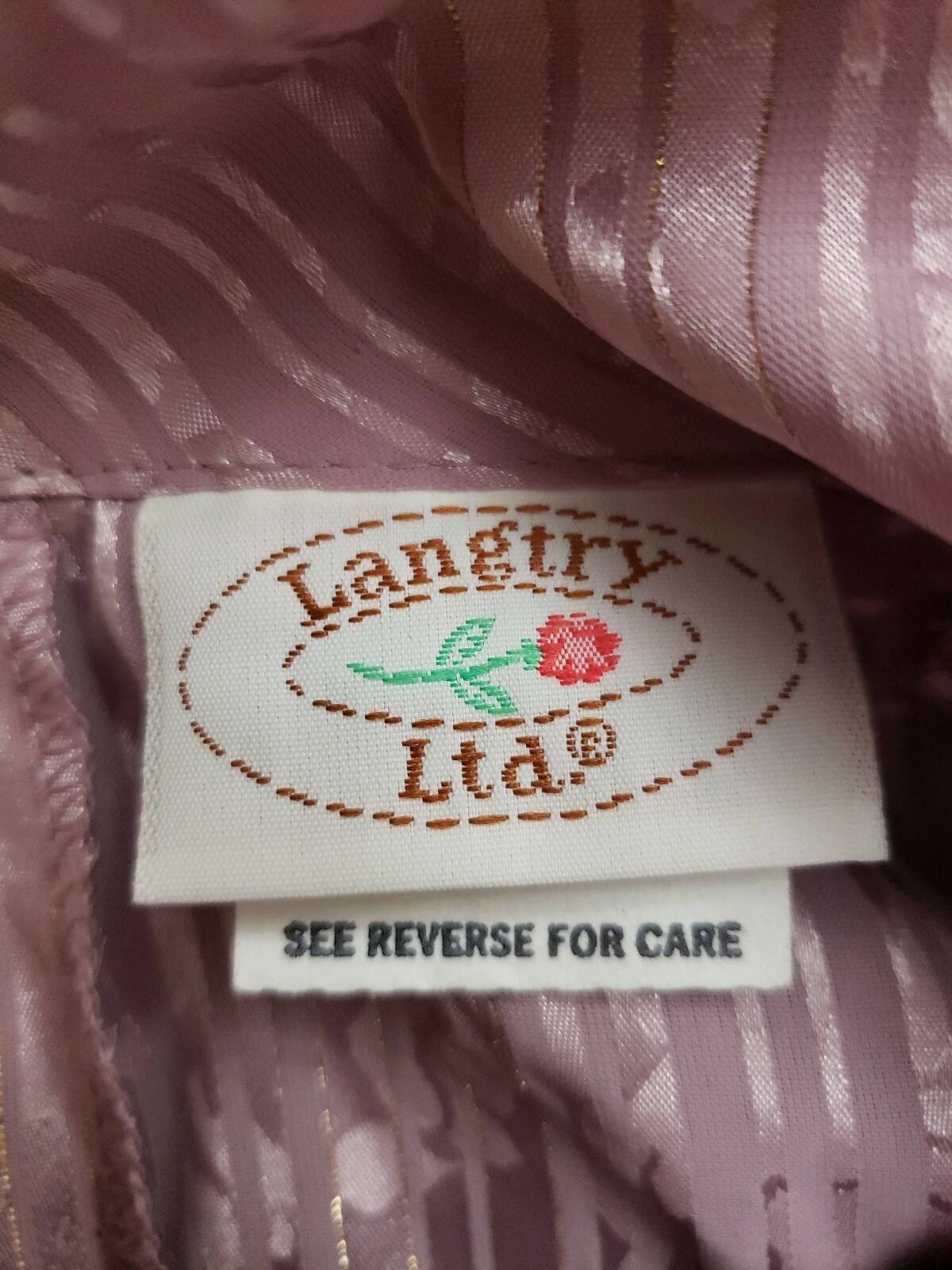 Langtry Ltd Vintage 70’s Womens Lavender floral Print Long Slv blouse Size L EUC