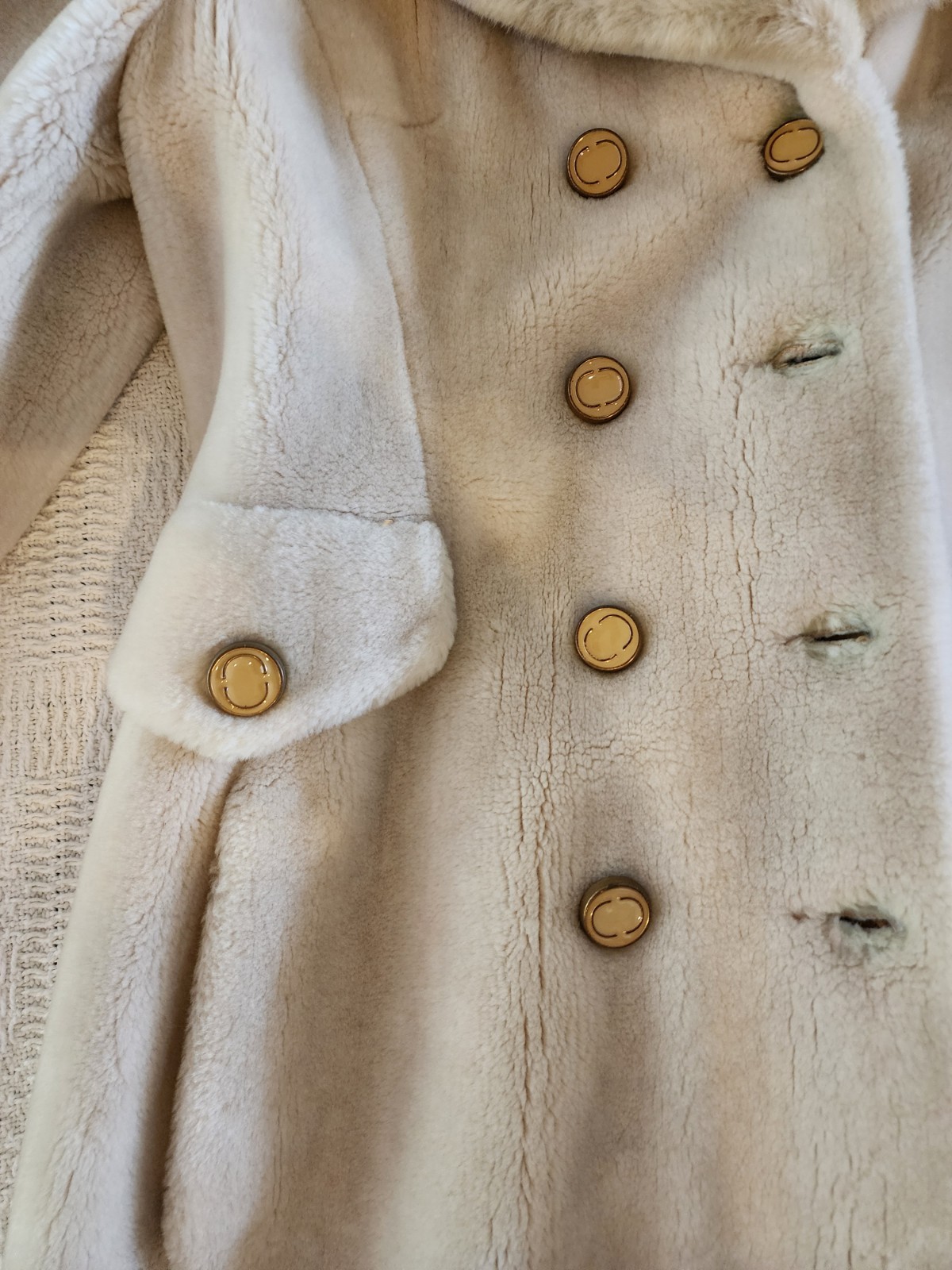 Borgana Beige Brown Faux Fur Women’s Vintage Coat Double Breasted