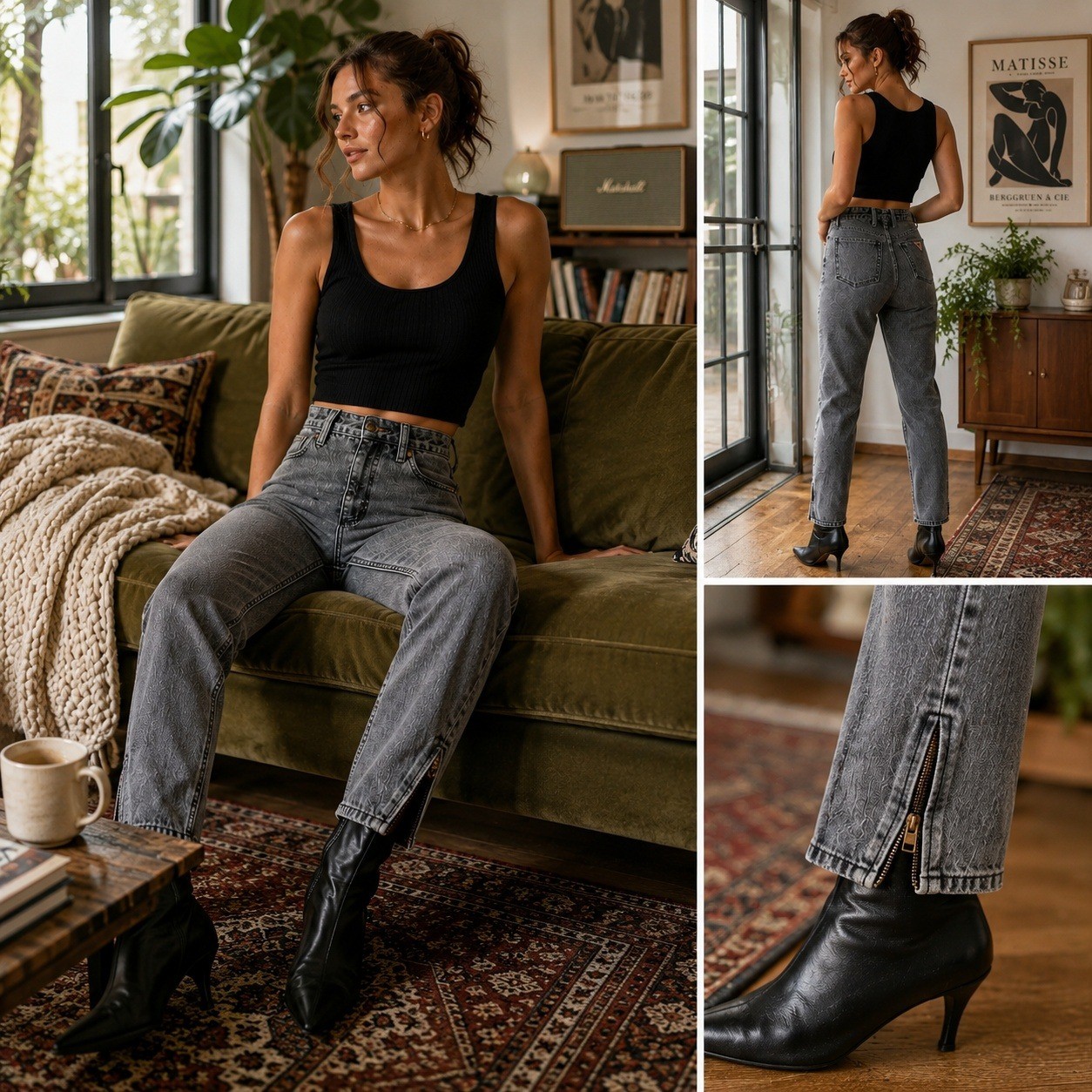 Vintage Guess Georges Marciano Gray High Rise Zip Ankle Jeans USA 27N