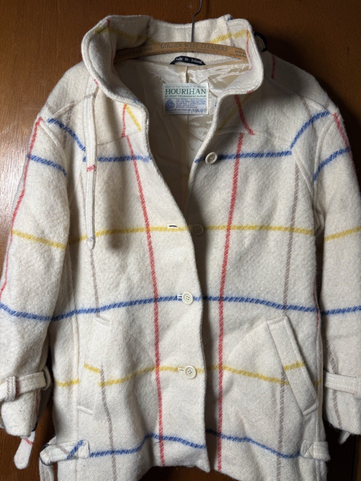 Vtg Wool Plaid Winter Coat By Jimmy Hourihan Granny Core XL chest 48” Ireland