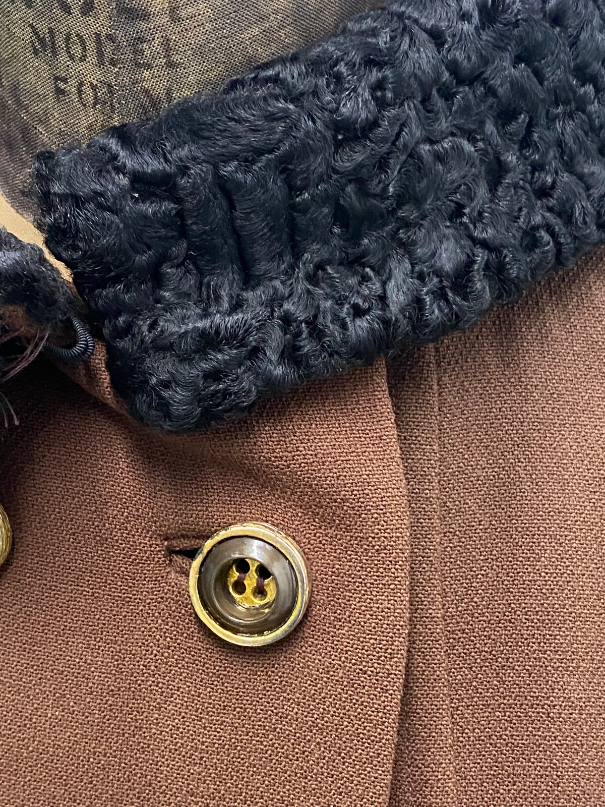 Vintage 1950s Brown Wool Coat Black Persian Lamb Trim & Dress Small