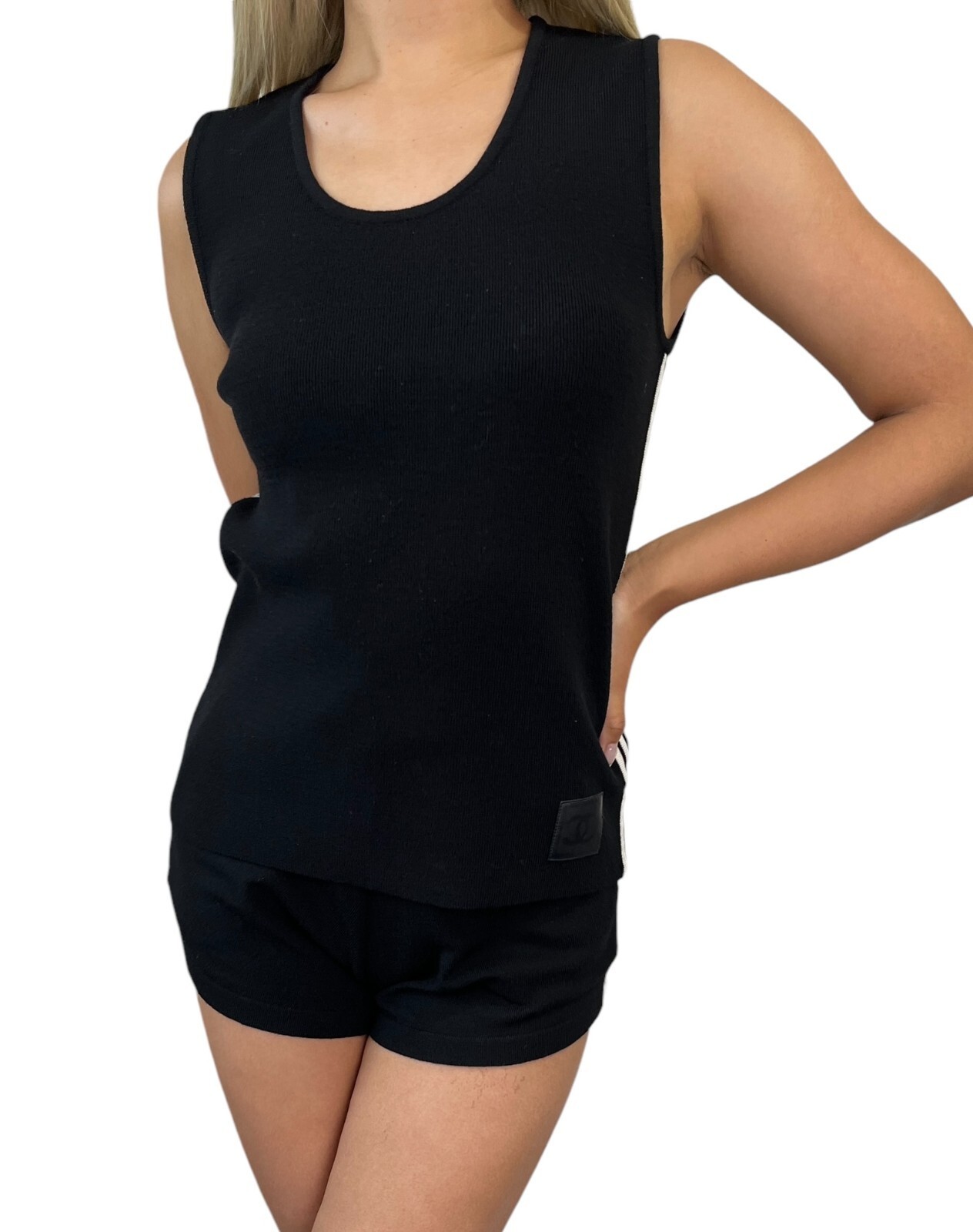 CHANEL Sport Vintage 04A CC Logo Knit Tank Top Shorts Set #42 Black Rank AB+
