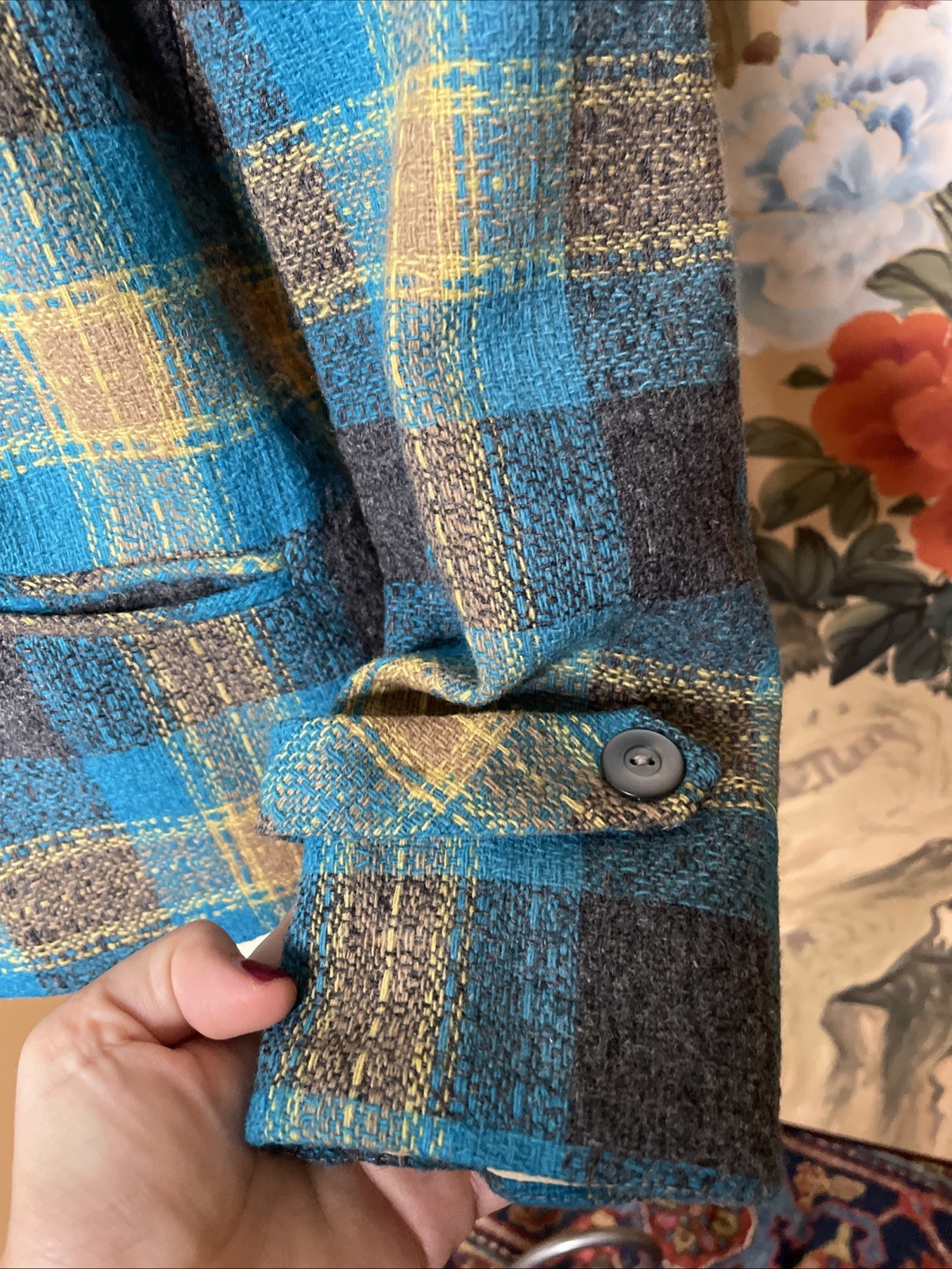 Vintage 1940s Sz S Graff Californiawear Pure Wool Plaid Shirt Jacket Chore Coat