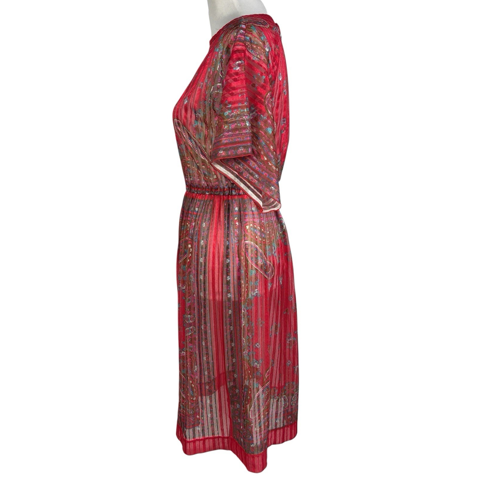 VTG 70’s 80’s Mary-Martin Florida Retro Hippie Paisley Red Striped Floral Dress