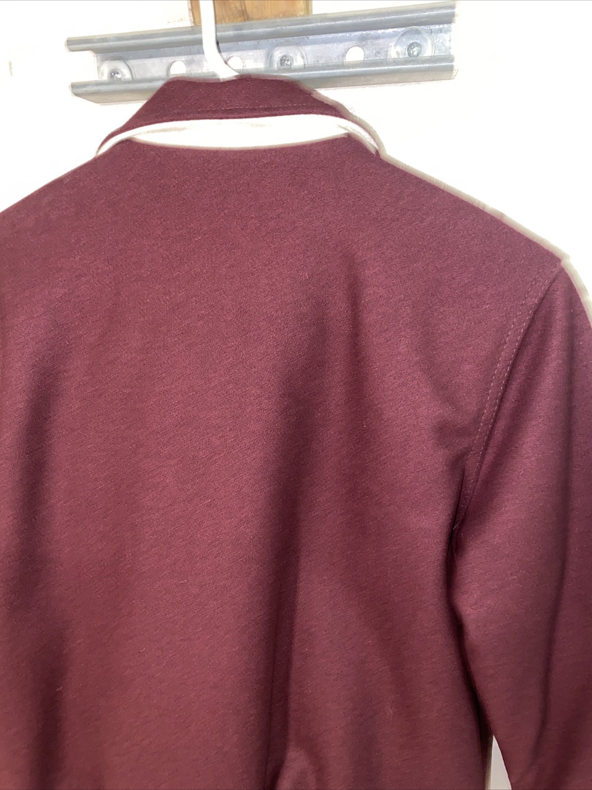 HOLLOWAY WOOL VARSITY JACKET BOMBER MAROON WHITE WOMEN’S MEDIUM. NEW!!!