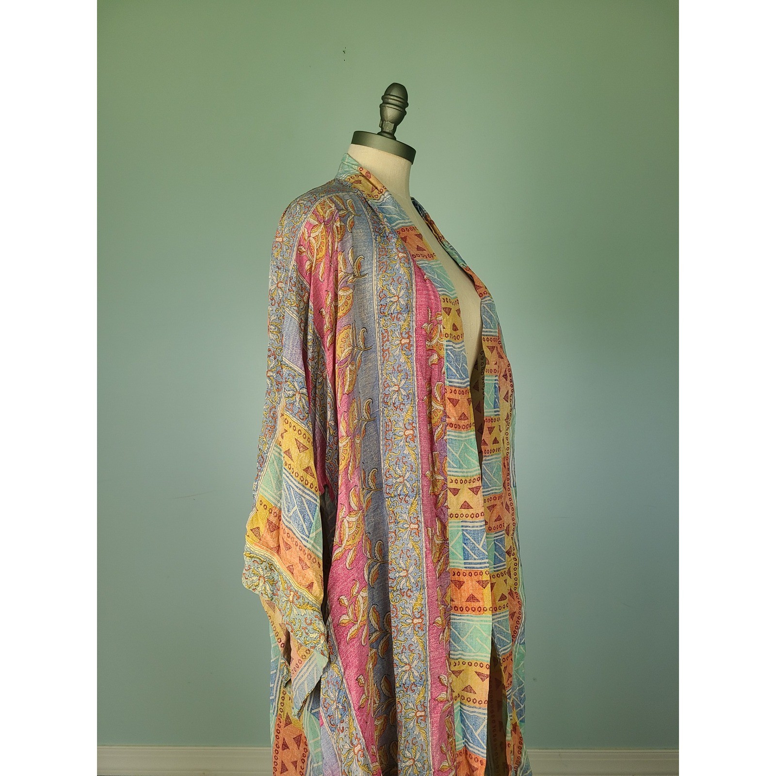 Kantha Bae Silk Robe Kimono Duster Artsy Boho Hippie Mom Patchwork Maximalist