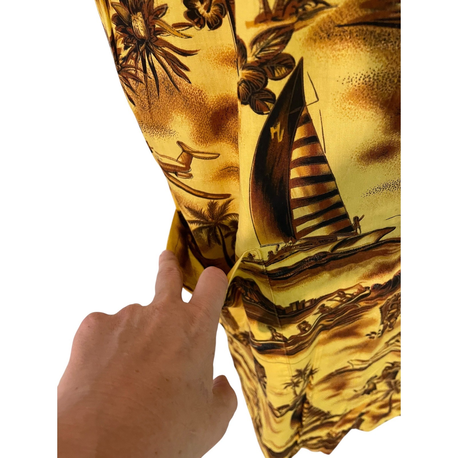 Vintage Fashions of Hawaii Yellow Aloha Airlines Tiki Sleeveless Shift Dress XL
