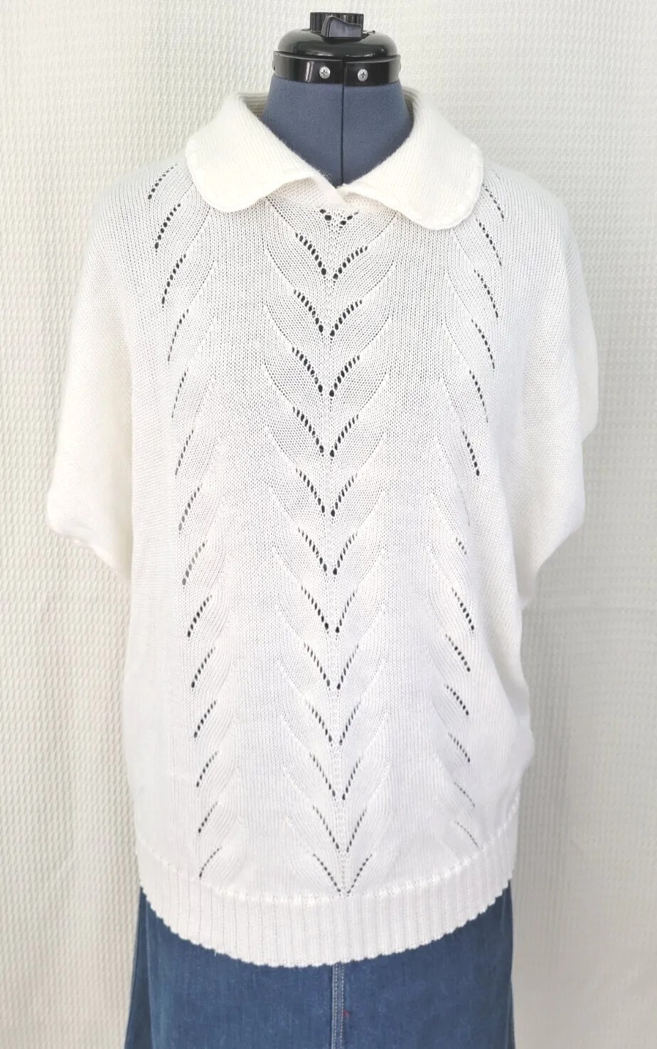 Vtg Wentworth Gallery Creamy White Drop Sleeve Collared Sweater Sz XXL? 48″Bust