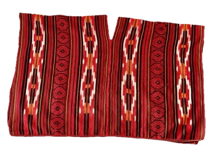 Vtg South American Boho Poncho Red Striped Geometric Acrylic Cotton Blend OS