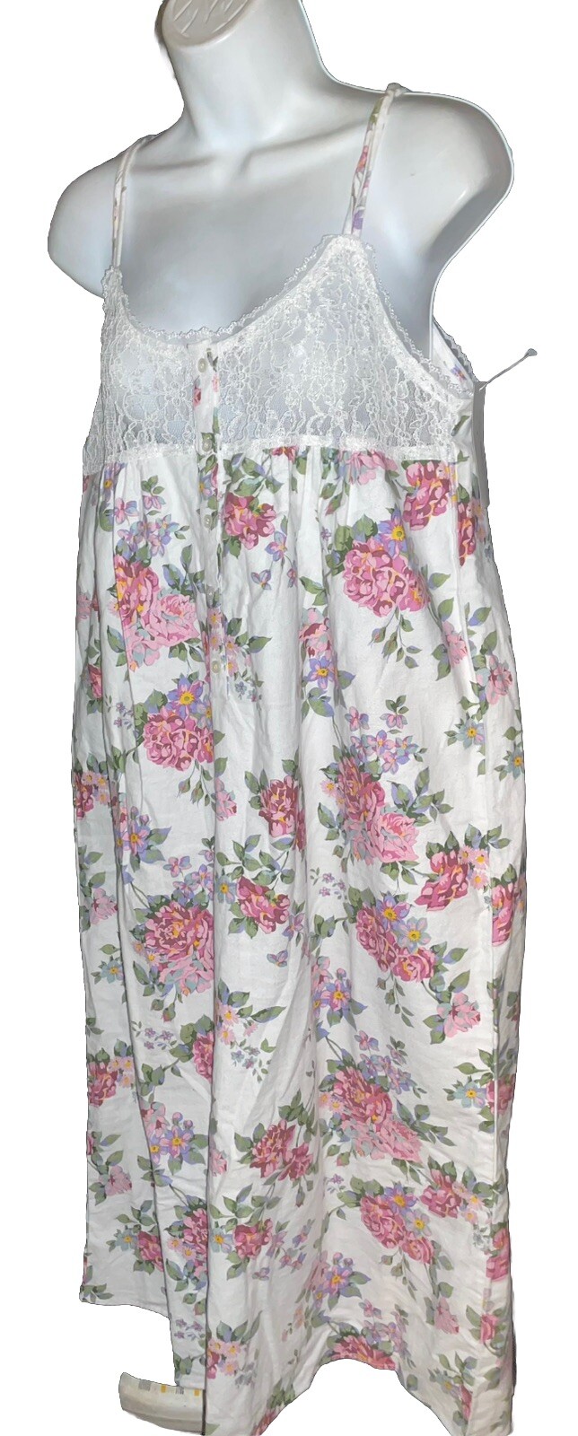 VTG Body Drama Floral Prairie Cotton Flannel & Lace Sleeveless Nightgown M NWT