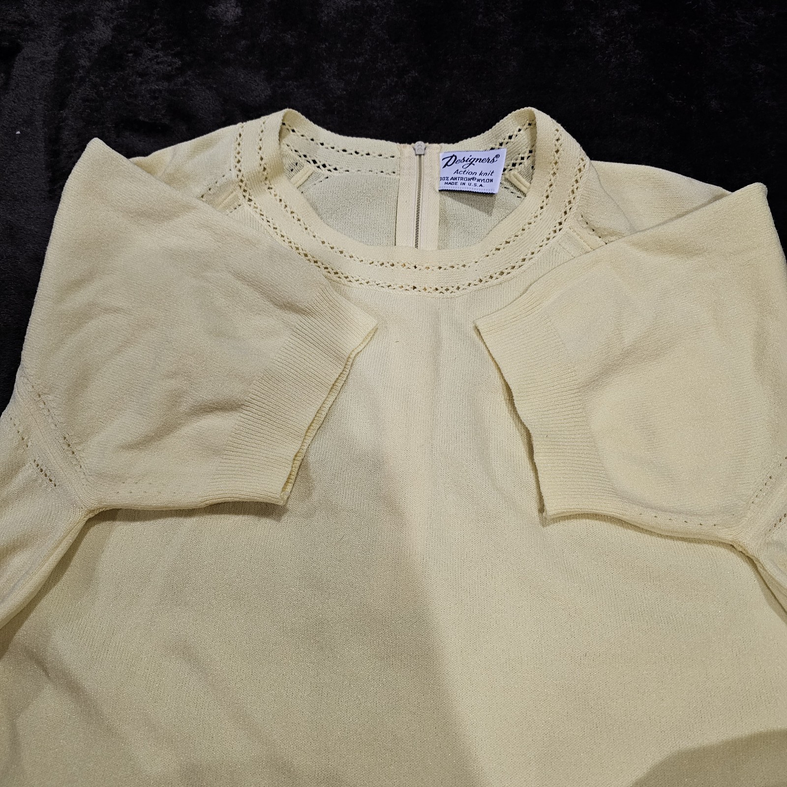 Vtg Designers Action Knit Yellow 100% Antron Nylon Short Sleeve T Shirt Top XL?