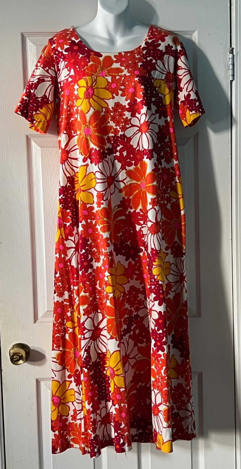Vintage FLOWER POWER Maxi Long Dress 100% Cotton HOOKANO made in HAWAII GROOVY!
