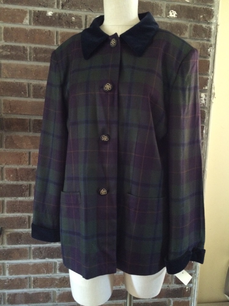 Stylin’ VTG Kasper by ASL Lined Blazer Green Tartan Plaid Ladies’ Size 14 – NOS