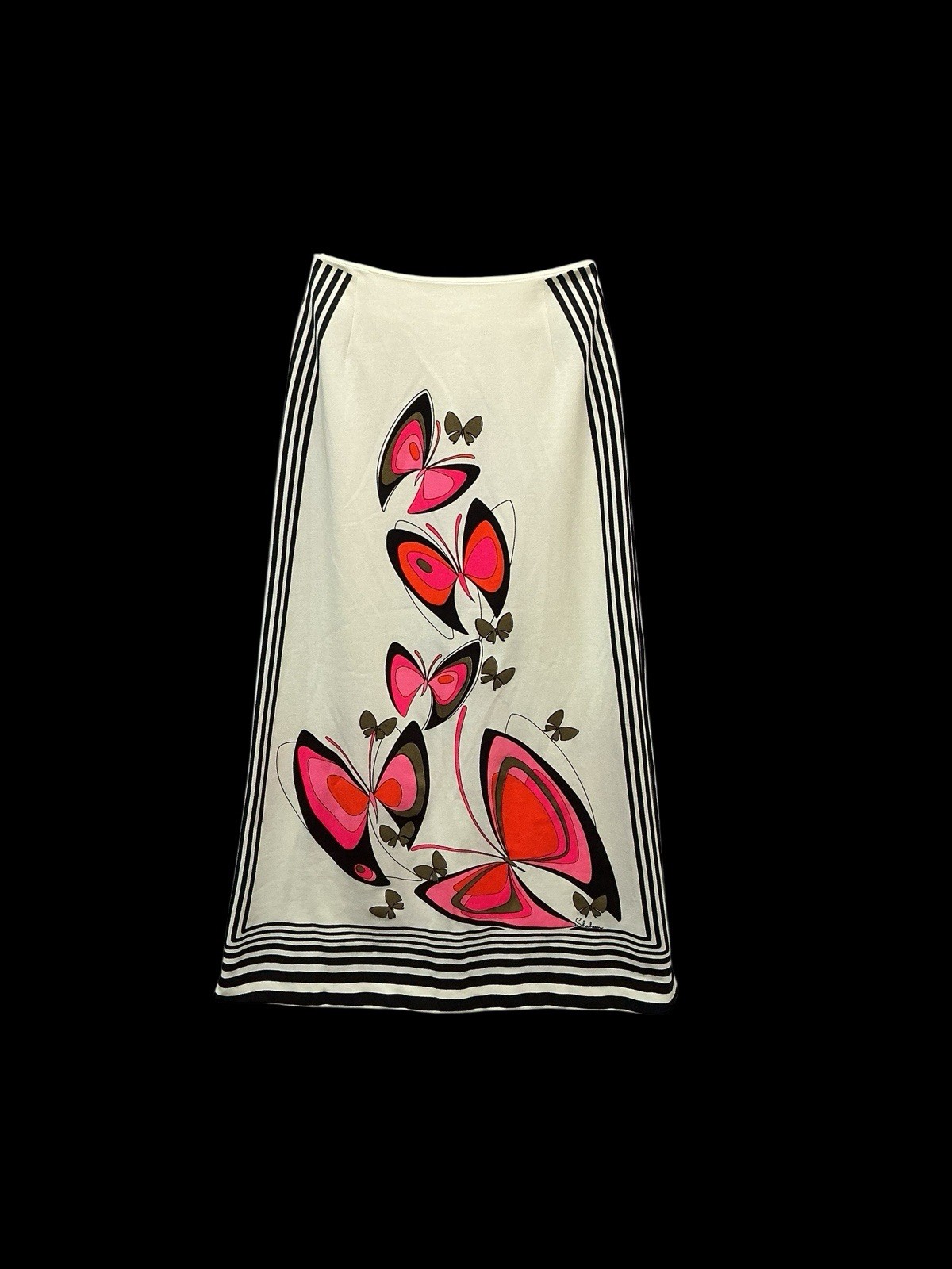 Vintage 70s Miss Shaheen Butterfly Skirt Sz 10 A-Line Op Art Print USA Rear Zip