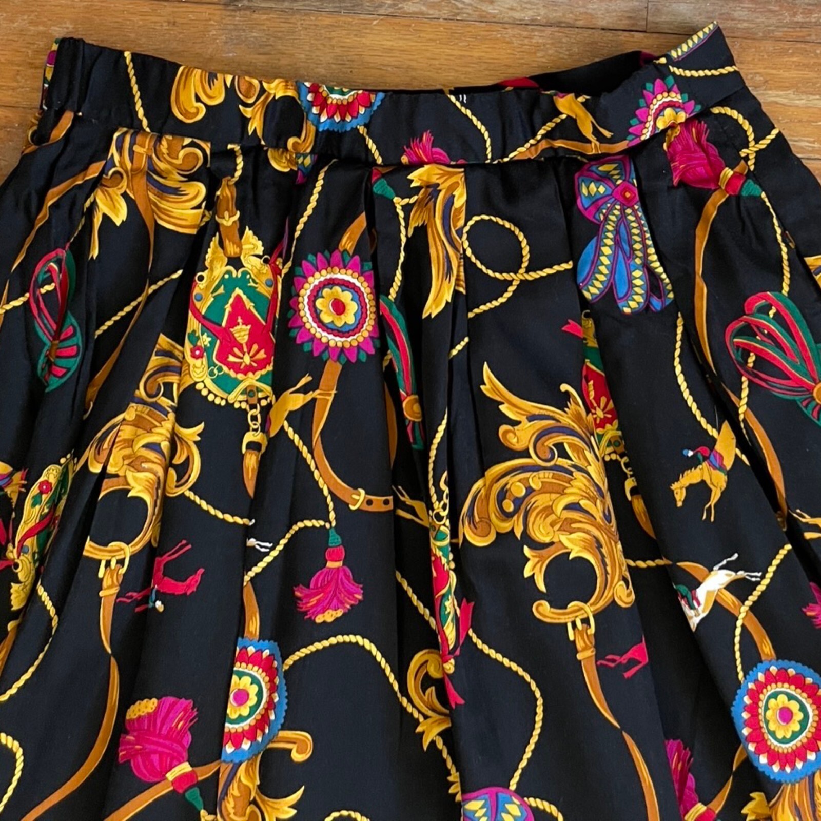 Vintage Equestrian Print Skirt Size Small 28″ Waist 1980s Susan Bristol Horses