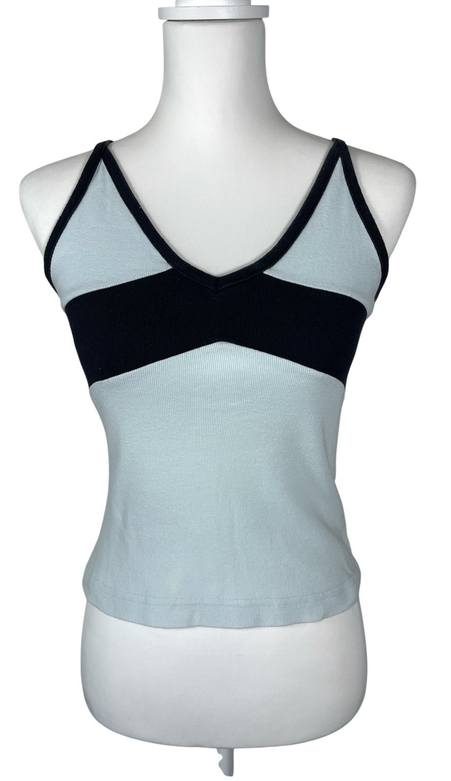 Y2K Blue Asphalt Ribbed Cami Tank Top Light Blue Navy Contrast Stretch Size S