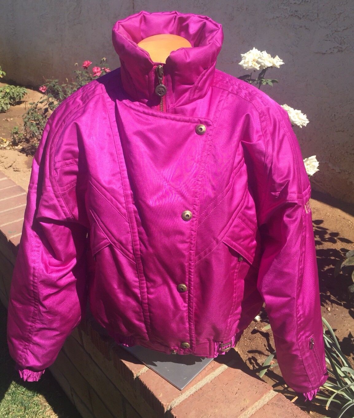 Vintage 80s 90s Descente Neon Purple Ski Snow Puffer Jacket Retro Shiny Bunny
