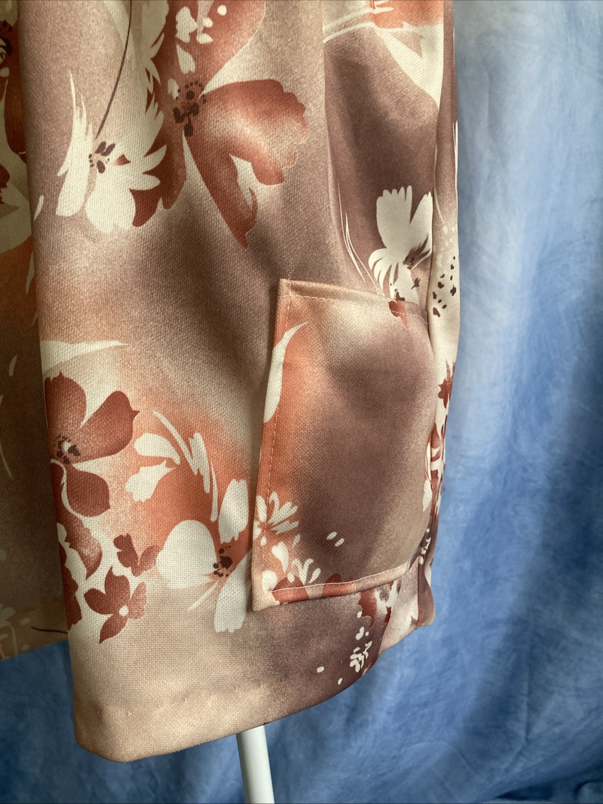 VTG 1970s Spoolworks Peach Floral Smock Tunic Shirt Utility Pockets S USA Retro
