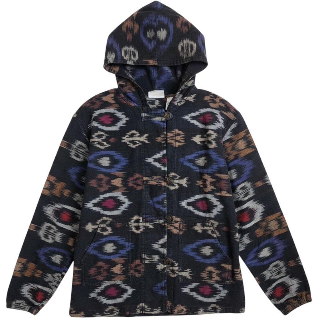 Vintage Chico’s Design Ikat Hooded Jacket Woven Tapestry Southwestern Size 1 M