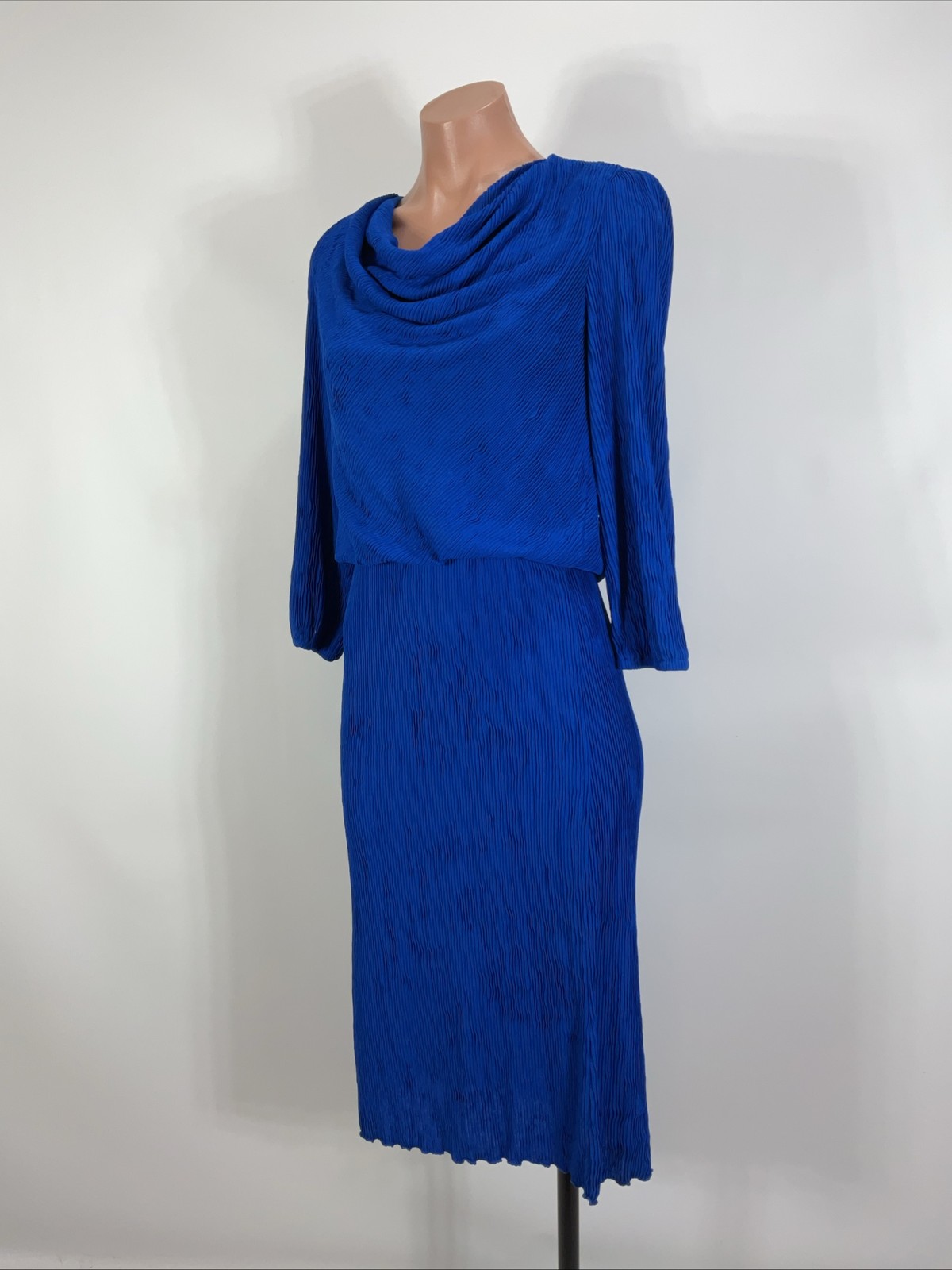 Leslie Fay Vintage Blouson Plisse Pleated Dress Secretary Unionmade 8P Cowl Neck