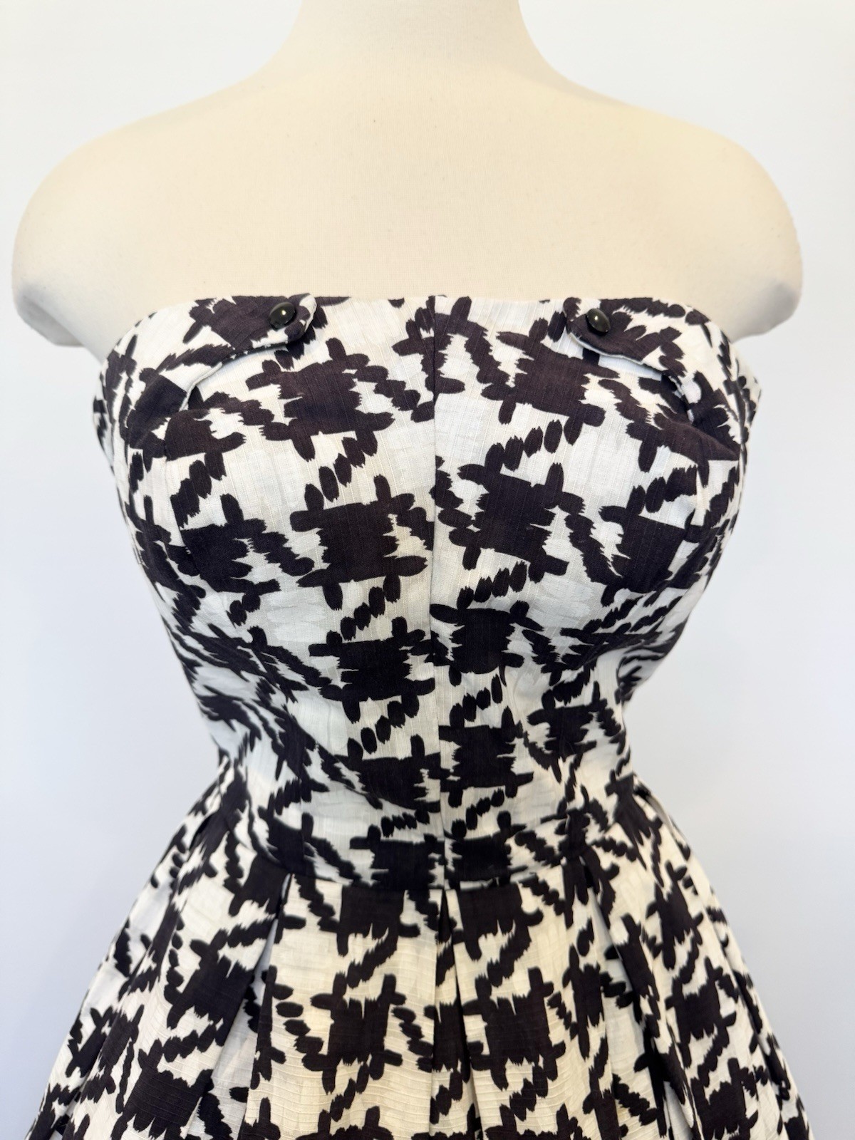 Vintage 50s Houndstooth Check Strapless New Look Fit & Flare Party Dress Town M