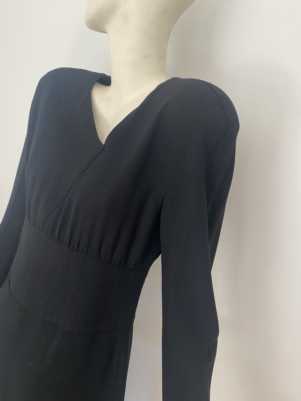 Vintage Sonia Rykiel Black Dress 80s LBD Designer France Long Sleeve Crepe