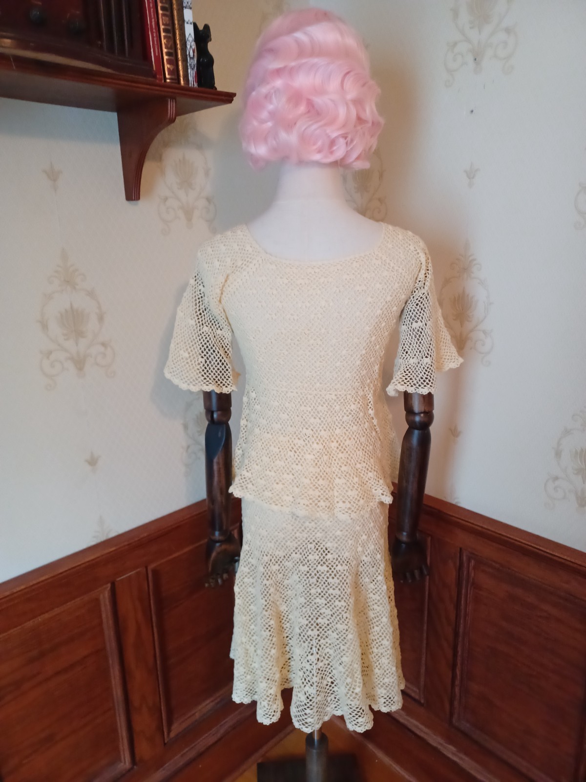 Vintage 1970s Boho/ Hippie/ Beach Wedding Ivory 2-piece Handmade Crochet Dress